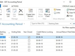 Dynamics NAV 2016 GST Accounting Period Setup Page