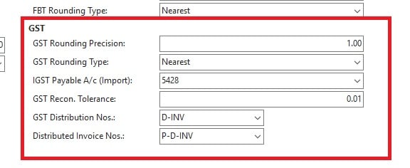 GST General Ledger Setup details