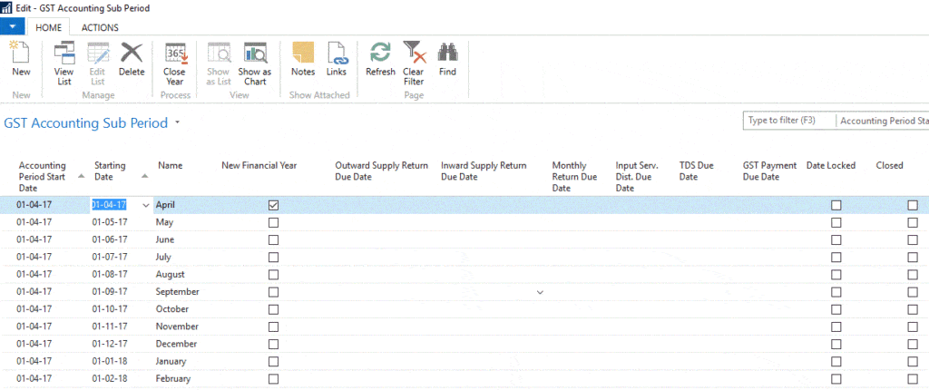 GST Sub Accounting Period in Dynamics NAV 2016