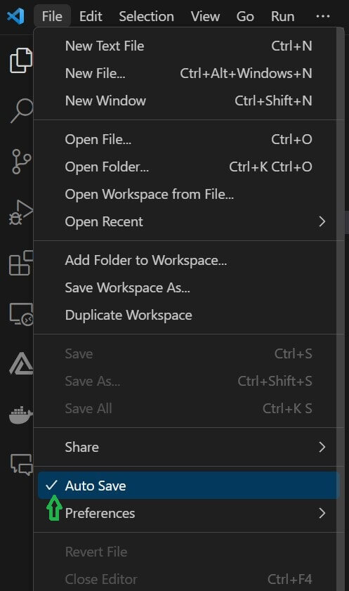 VSCode Auto Save After activation from Menu option