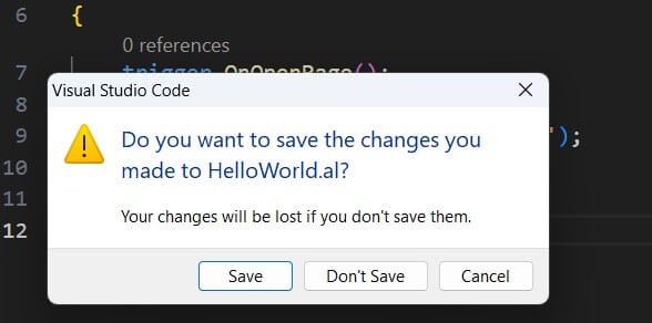 Manual VSCode Saving required Warnning message box