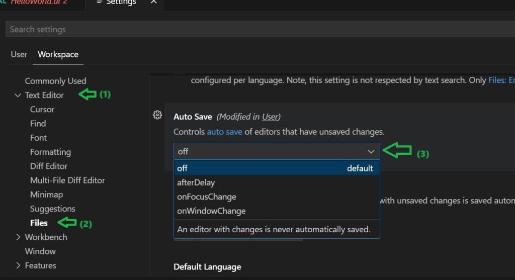 Activate Auto Save in VSCode from Settings