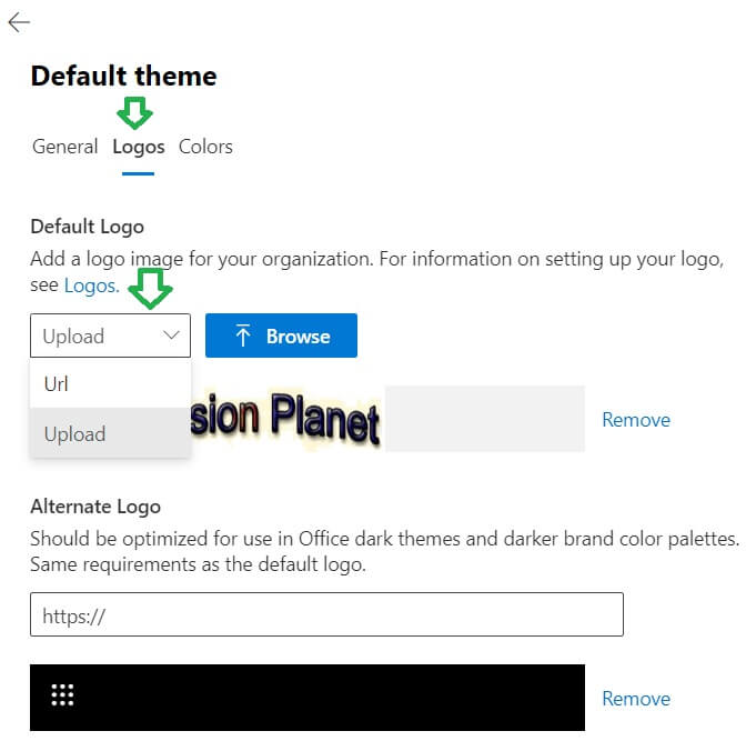 Company Logo Upload screen in Admin center 365