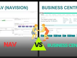 Comparison of NAV and Business Central illustrated through product images: Business Central vs NAV 2017.