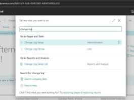 Change Log Search in Business Central