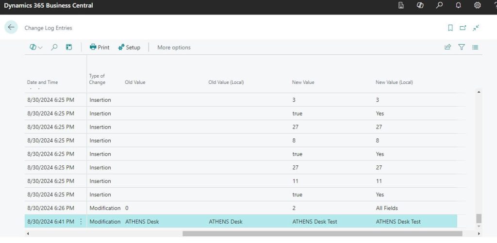 Change log entries result